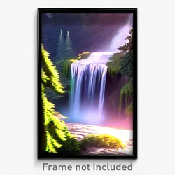 Pixel Art Poster - Evergreen Waterfall (8 Bit Psychedelic Video Game Print)