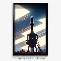 Pixel Art Poster - Spectacular Outpost (8 Bit Psychedelic Video Game Print)