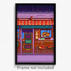 Pixel Art Poster - Aged Pizza Shop (8 Bit Psychedelic Trippy Video Game Print)