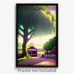 Pixel Art Poster - Shady Farm (8 Bit Psychedelic Trippy Weird Video Game Print)