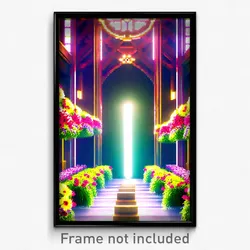 Pixel Art Poster - Flowery Nave (8 Bit Psychedelic Trippy Video Game Print)