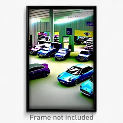 Pixel Art Poster - Little Car Dealership (8 Bit Psychedelic Video Game Print)