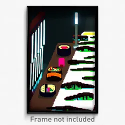Pixel Art Poster - Dark Sushi (8 Bit Psychedelic Trippy Weird Video Game Print)