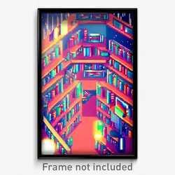 Pixel Art Poster - Crazy Library (8 Bit Psychedelic Trippy Video Game Print)