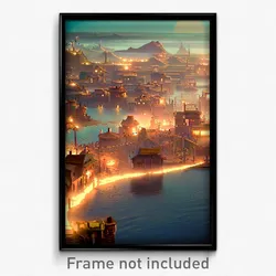 Pixel Art Poster - Distant Shantytown (8 Bit Psychedelic Video Game Print)