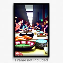 Pixel Art Poster - Busy Sushi (8 Bit Psychedelic Trippy Weird Video Game Print)