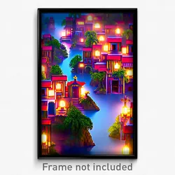 Pixel Art Poster - Outstanding Exotic Town (8 Bit Psychedelic Video Game Print)