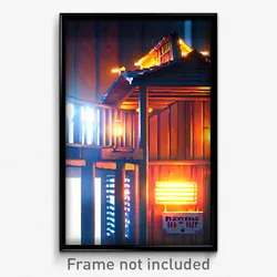 Pixel Art Poster - Flickering Hut (8 Bit Psychedelic Trippy Video Game Print)