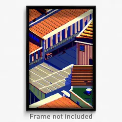 Pixel Art Poster - Puny Rooftops (8 Bit Psychedelic Trippy Video Game Print)