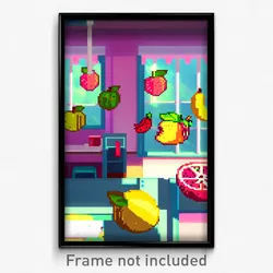 Pixel Art Poster - Fruity School (8 Bit Psychedelic Trippy Video Game Print)
