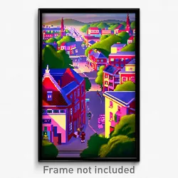 Pixel Art Poster - Stimulating Small Town (8 Bit Psychedelic Video Game Print)