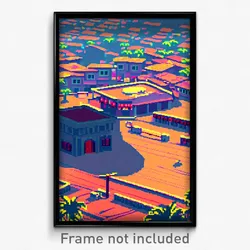 Pixel Art Poster - Pure Exotic Town (8 Bit Psychedelic Trippy Video Game Print)