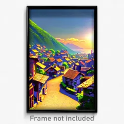 Pixel Art Poster - Puny Village (8 Bit Psychedelic Trippy Video Game Print)
