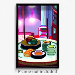 Pixel Art Poster - Glass Sushi (8 Bit Psychedelic Trippy Weird Video Game Print)