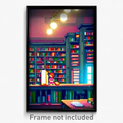 Pixel Art Poster - Mushy Library (8 Bit Psychedelic Trippy Video Game Print)