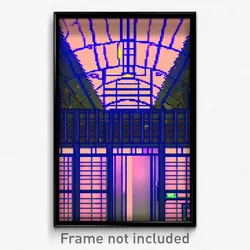 Pixel Art Poster - Digital Wire Frame Inn (8 Bit Psychedelic Video Game Print)