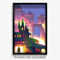 Pixel Art Poster - Flickering Citadel (8 Bit Psychedelic Video Game Print)