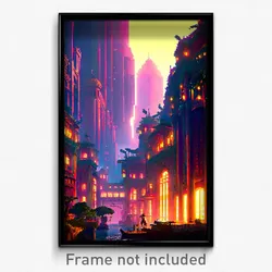 Pixel Art Poster - Esteemed Exotic City (8 Bit Psychedelic Video Game Print)