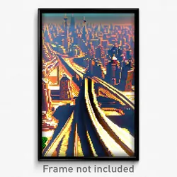 Pixel Art Poster - Warped Canadian City (8 Bit Psychedelic Video Game Print)