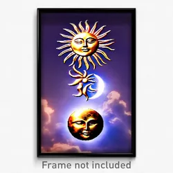 Pixel Art Poster - Bronze Sun And Moon (8 Bit Psychedelic Video Game Print)