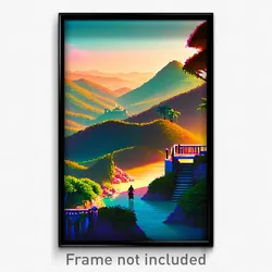 Pixel Art Poster - Exotic Hills (8 Bit Psychedelic Trippy Video Game Print)