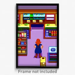Pixel Art Poster - Animated Grocery Store (8 Bit Psychedelic Video Game Print)