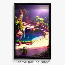 Pixel Art Poster - Small Oasis (8 Bit Psychedelic Trippy Weird Video Game Print)