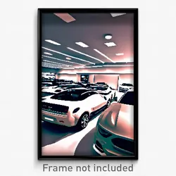 Pixel Art Poster - Realistic Car Dealership (8 Bit Psychedelic Video Game Print)
