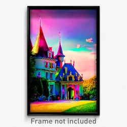 Pixel Art Poster - Vibrant Chateau (8 Bit Psychedelic Trippy Video Game Print)