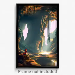 Pixel Art Poster - Mysterious Cave (8 Bit Psychedelic Trippy Video Game Print)