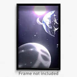 Pixel Art Poster - Silver Sun And Moon (8 Bit Psychedelic Video Game Print)