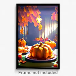 Pixel Art Poster - Orange Thanksgiving (8 Bit Psychedelic Video Game Print)