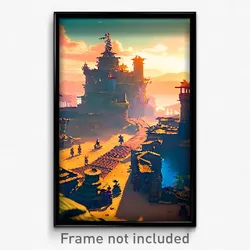 Pixel Art Poster - Whopping Settlement (8 Bit Psychedelic Video Game Print)