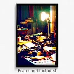 Pixel Art Poster - Cluttered Table (8 Bit Psychedelic Trippy Video Game Print)