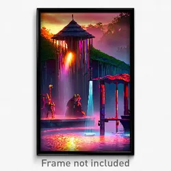 Pixel Art Poster - Deadly Watering Hole (8 Bit Psychedelic Video Game Print)
