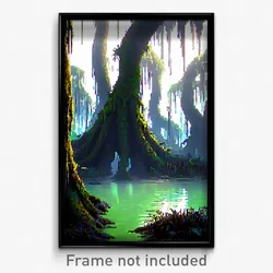 Pixel Art Poster - Important Swamp (8 Bit Psychedelic Trippy Video Game Print)
