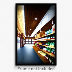 Pixel Art Poster - Wooden Grocery Store (8 Bit Psychedelic Video Game Print)