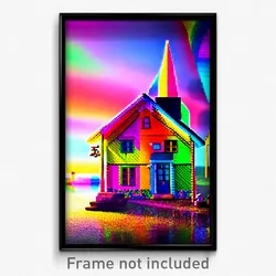 Pixel Art Poster - Multicolored Cottage (8 Bit Psychedelic Video Game Print)