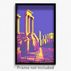 Pixel Art Poster - Glitchy Acropolis (8 Bit Psychedelic Trippy Video Game Print)