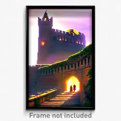 Pixel Art Poster - Tall Fortress (8 Bit Psychedelic Trippy Video Game Print)