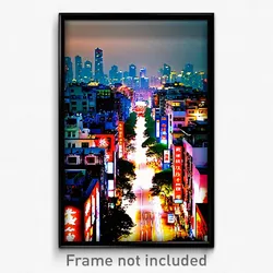 Pixel Art Poster - Busy Chinese City (8 Bit Psychedelic Trippy Video Game Print)