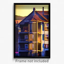 Pixel Art Poster - Wide Shack Tenement (8 Bit Psychedelic Video Game Print)