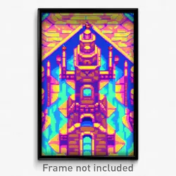 Pixel Art Poster - Kaleidoscopic Fortress (8 Bit Psychedelic Video Game Print)