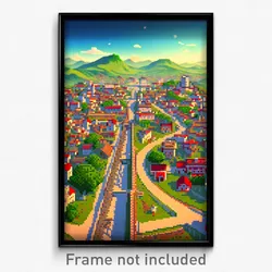 Pixel Art Poster - Gregarious Town (8 Bit Psychedelic Trippy Video Game Print)