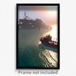 Pixel Art Poster - Faraway Sea Wreck (8 Bit Psychedelic Trippy Video Game Print)
