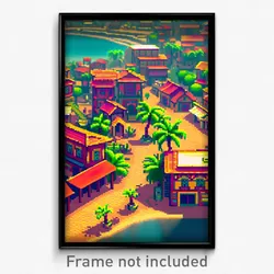 Pixel Art Poster - Modest Exotic Town (8 Bit Psychedelic Video Game Print)