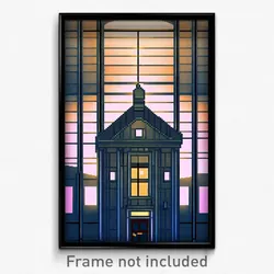 Pixel Art Poster - Digital Wire Frame Courthouse (8 Bit Video Game Print)