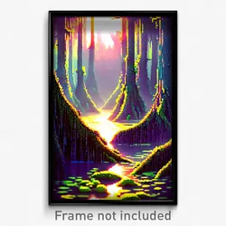Pixel Art Poster - Rubbery Swamp (8 Bit Psychedelic Trippy Video Game Print)