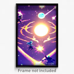 Pixel Art Poster - Enchanting Moon Battle (8 Bit Psychedelic Video Game Print)