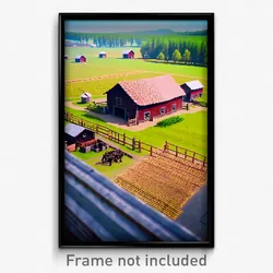 Pixel Art Poster - Clean Farmstead (8 Bit Psychedelic Trippy Video Game Print)